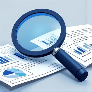Magnifying glass over a business document, symbolizing analysis.